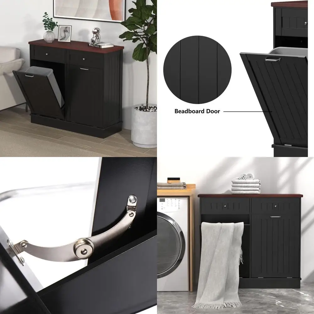 Vintage Beadboard Kitchen Island with Solid Wood Top and Double-Door Black Laundry Cabinet
Vintage Beadboard Kitchen Island with Solid Wood Top and Double-Door Black Laundry Cabinet