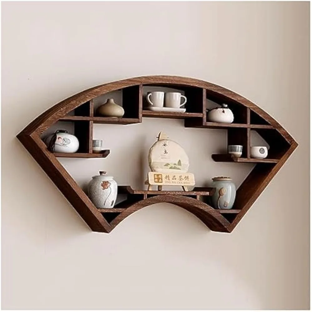 Retro Wall Mounted Floating Shelves, Chinese Style Fan Shaped Rustic Wall Decor Wood Shelves, Modern Tea Pot Rack Porcelain Stor
Retro Wall Mounted Floating Shelves, Chinese Style Fan Shaped Rustic Wall Decor Wood Shelves, Modern Tea Pot Rack Porcelain Stor