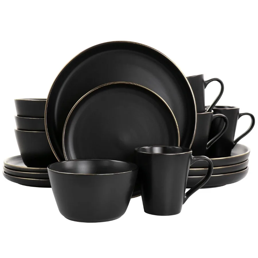 Paul 16 Piece Stoneware Dinnerware Set in Matt Black with Gold Rim
Paul 16 Piece Stoneware Dinnerware Set in Matt Black with Gold Rim