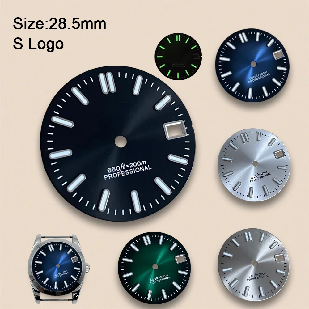 28.5mm S Logo Dial Sunray Dial Fit NH35/NH36/4R/7S Movement Green Luminous High-Quality Watch Modification Accessories
28.5mm S Logo Dial Sunray Dial Fit NH35/NH36/4R/7S Movement Green Luminous High-Quality Watch Modification Accessories