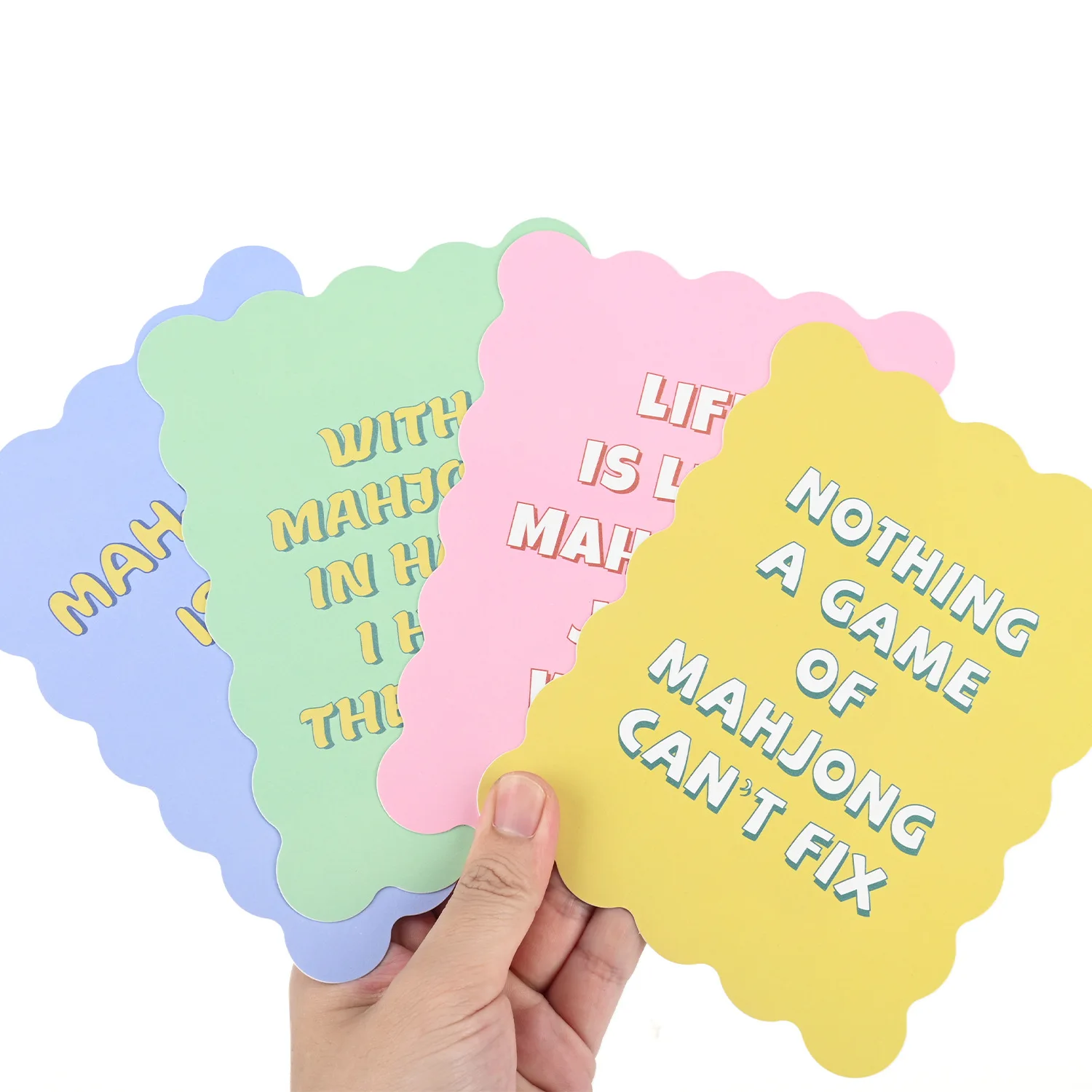 MahJong Tile Shuffler Cards in Scalloped Edge Extra Thick 0.04" PVC Tile Mixers with Funny Quote Waterproof Portable Mah Jong
MahJong Tile Shuffler Cards in Scalloped Edge Extra Thick 0.04" PVC Tile Mixers with Funny Quote Waterproof Portable Mah Jong