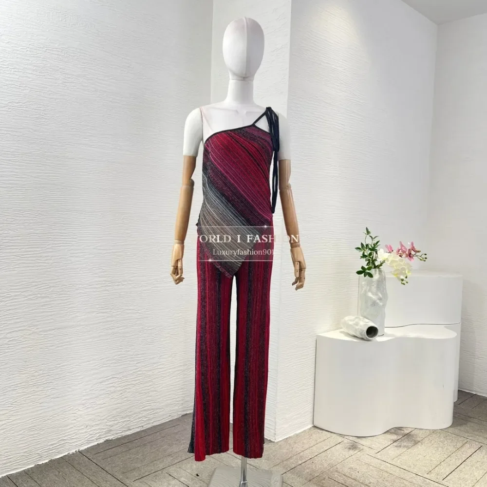 High Quality Red Gradient Ruched Irregular Sleeveless Knit Suspender Top and Wide Leg Pants Set
High Quality Red Gradient Ruched Irregular Sleeveless Knit Suspender Top and Wide Leg Pants Set