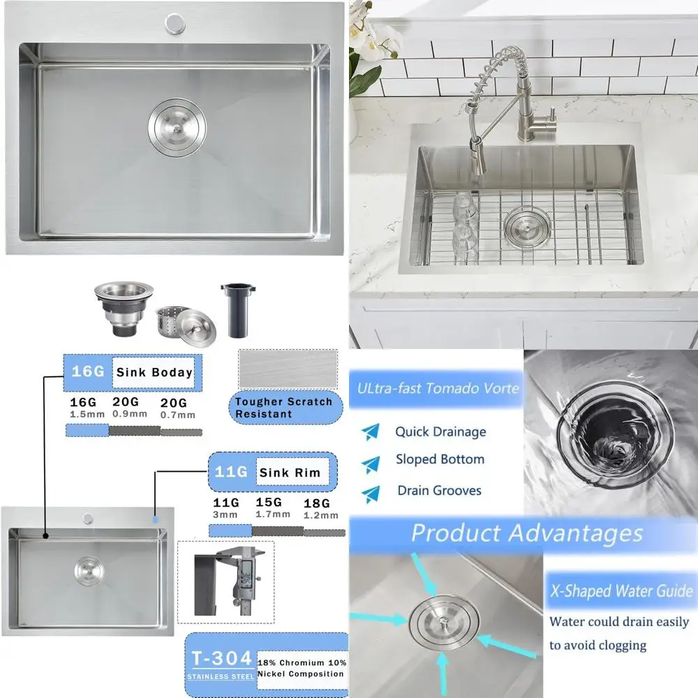 Stainless Steel 22x18 Inch Topmount RV Kitchen Sink, 16 Gauge Handmade Bar Sink for Small Kitchen and Wet Bar Area
Stainless Steel 22x18 Inch Topmount RV Kitchen Sink, 16 Gauge Handmade Bar Sink for Small Kitchen and Wet Bar Area