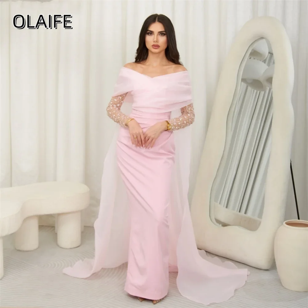 Mermaid Beading Crystal Off The Shoulder Elegant Evening Dress Satin Customized Long Sleeves Sweep Train vestidos de noche
Mermaid Beading Crystal Off The Shoulder Elegant Evening Dress Satin Customized Long Sleeves Sweep Train vestidos de noche