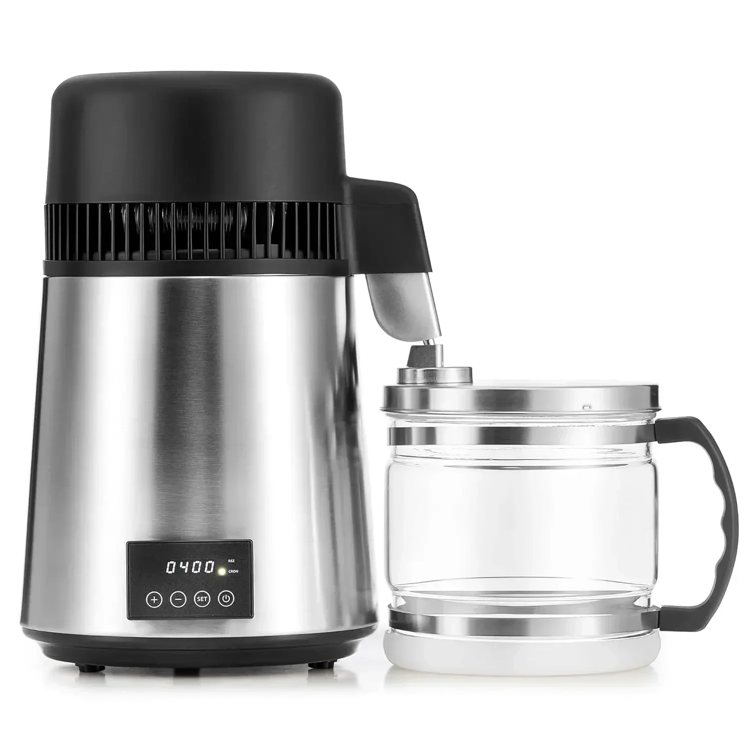 1.1 Gallon Water Distiller, 4L Countertop Distilled Water Machine with Timer Reservation and Glass Pot, 750W 304 Stainless Steel
1.1 Gallon Water Distiller, 4L Countertop Distilled Water Machine with Timer Reservation and Glass Pot, 750W 304 Stainless Steel