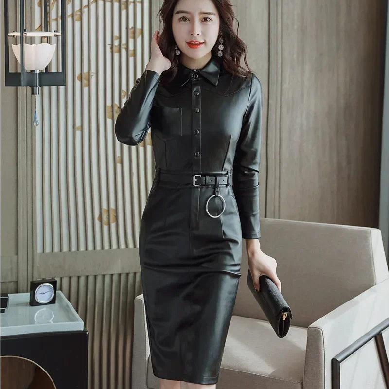 Mid Length One Step Skirt for Women Lapel Single Breasted Slim Fit PU Leather Plush Dress
Mid Length One Step Skirt for Women Lapel Single Breasted Slim Fit PU Leather Plush Dress