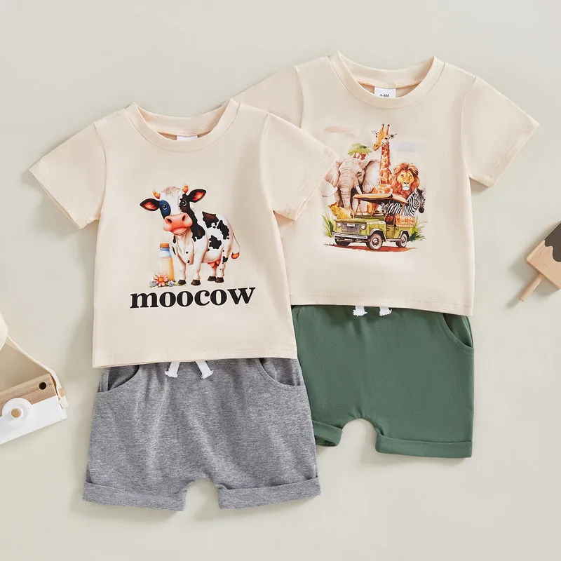 0 to 3 Years Baby Toddler Boy Shorts Set Summer Clothes Animal Print Short Sleeve T-shirts Solid Elastic Waist Shorts
0 to 3 Years Baby Toddler Boy Shorts Set Summer Clothes Animal Print Short Sleeve T-shirts Solid Elastic Waist Shorts