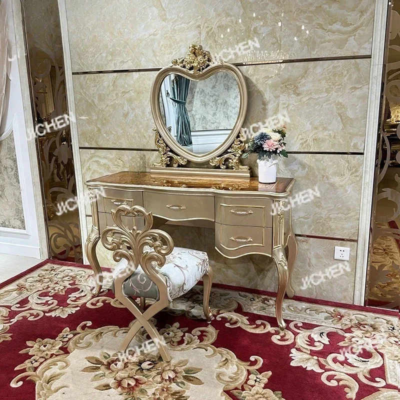 French solid wood dresser makeup stool combination, European carved bedroom princess makeup table with pumping table
French solid wood dresser makeup stool combination, European carved bedroom princess makeup table with pumping table
