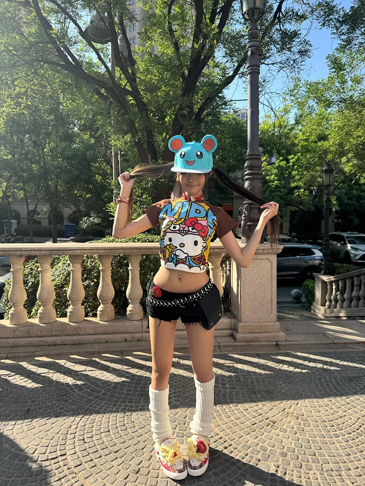 Retro American Kit Color Blo ort Sve T-irt Women's Summer Slim Fit Spicy Girl oulder Length Top Street Sle Cot...
Retro American Kit Color Blo ort Sve T-irt Women's Summer Slim Fit Spicy Girl oulder Length Top Street Sle Cot...