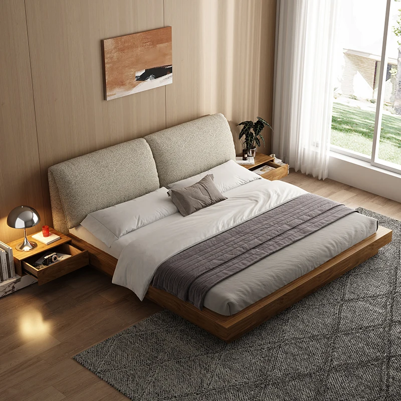 Light retro tatami bed Modern simple elephant ears soft bag floor solid wood double bed
Light retro tatami bed Modern simple elephant ears soft bag floor solid wood double bed