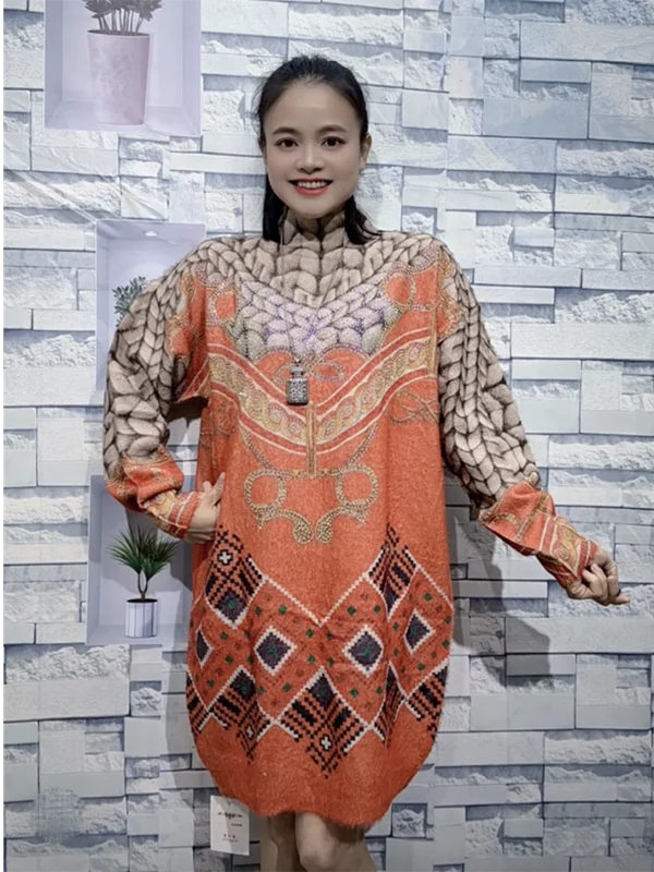 Стильный вязаный шерстяной свитер для мам, средней длины, с высоким воротником, очень большого размера, в корейском стиле, свободного кроя
Стильный вязаный шерстяной свитер для мам, средней длины, с высоким воротником, очень большого размера, в корейском стиле, свободного кроя