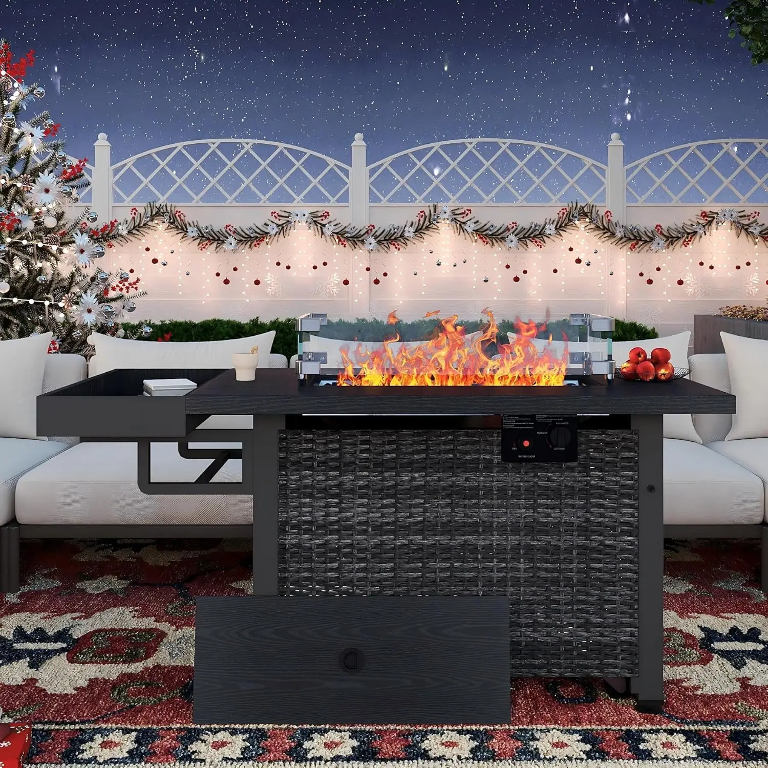 52in 50000BTU Propane Fire Pit Table with Glass Wind Guard Storage Shelf Wicker Patio Garden CSA Grey Customized
52in 50000BTU Propane Fire Pit Table with Glass Wind Guard Storage Shelf Wicker Patio Garden CSA Grey Customized