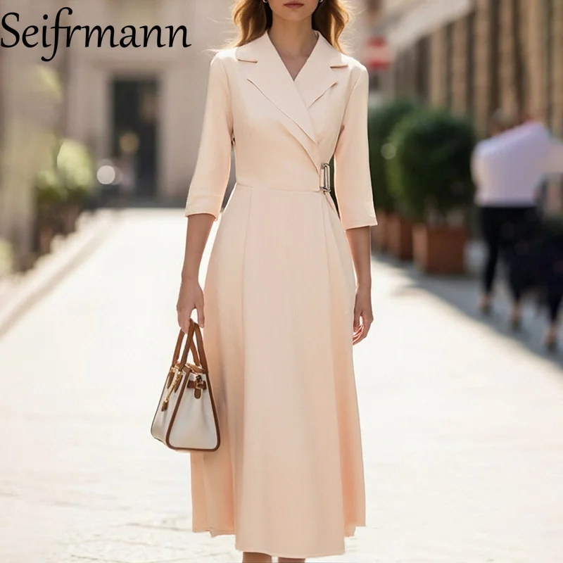 Spring and Autumn Women's New Fashionable Dress with Lapel Tie Slim Fit Half Sleeve Apricot Colored Waist Repair Dress
Spring and Autumn Women's New Fashionable Dress with Lapel Tie Slim Fit Half Sleeve Apricot Colored Waist Repair Dress