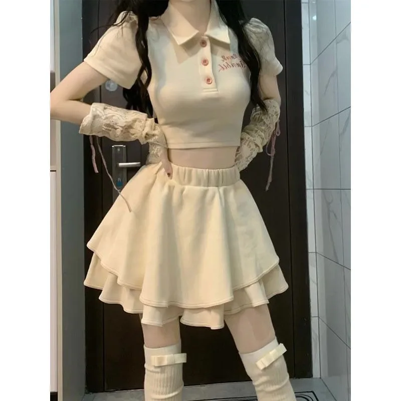 Academy Spicy Girl Polo Neck Print T-shirt Cake Skirt Two-piece Set Women Fashion Cool Elastic Slim Sweet Solid Slim Summer Suit
Academy Spicy Girl Polo Neck Print T-shirt Cake Skirt Two-piece Set Women Fashion Cool Elastic Slim Sweet Solid Slim Summer Suit