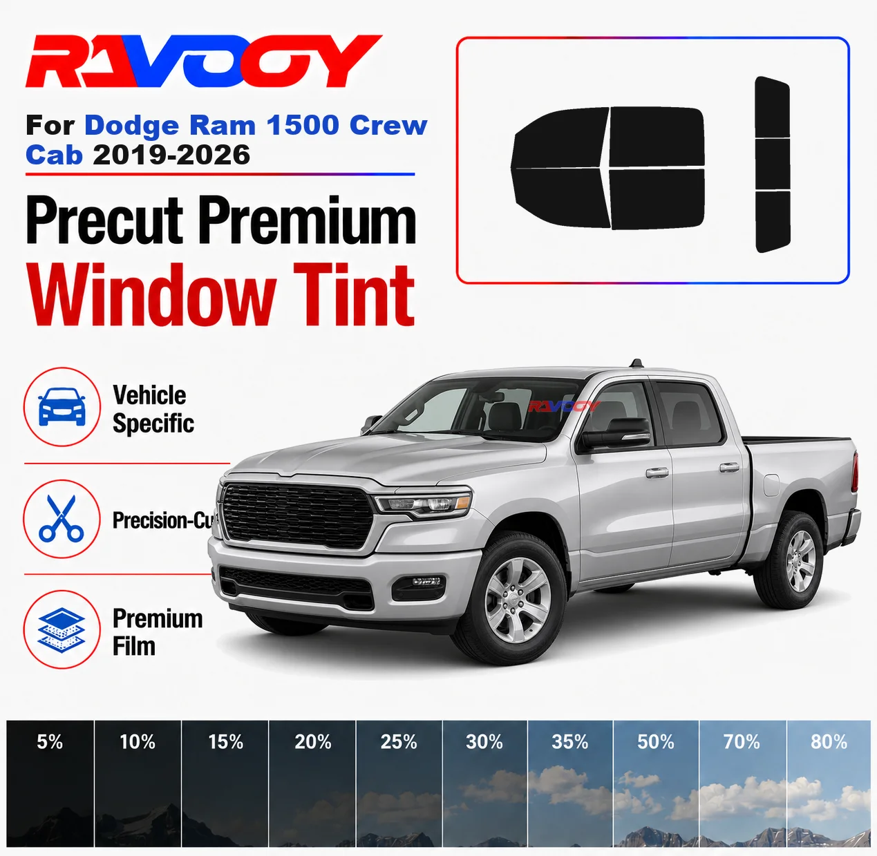 Premium Precut Window Tint Kit Front Rear Windows For Dodge Ram 1500 Crew Cab 2019-2026 Complete Set Car Solar Nano Ceramic Film
Premium Precut Window Tint Kit Front Rear Windows For Dodge Ram 1500 Crew Cab 2019-2026 Complete Set Car Solar Nano Ceramic Film