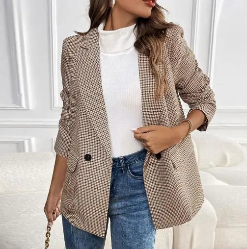 Women's Suit Coat Spring and Autumn Classic Fashion Retro Style Plaid Printed Collar Double Breasted Long Sleeved Suit Coat
Women's Suit Coat Spring and Autumn Classic Fashion Retro Style Plaid Printed Collar Double Breasted Long Sleeved Suit Coat