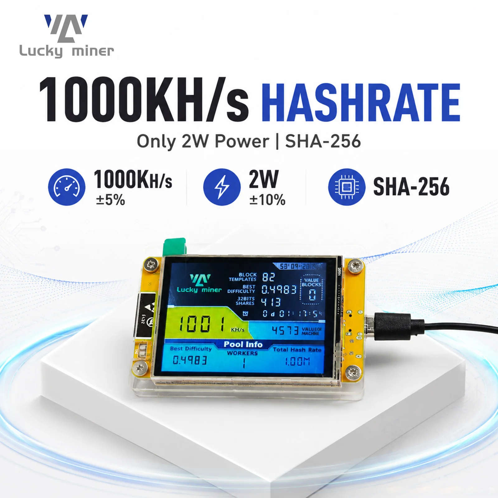 Lucky Miner LV04 1000KH/s Mini Bitcoin miner BTC Solo Lottery Mining Machine with 2.8 Inch Display Crypto Miner
Lucky Miner LV04 1000KH/s Mini Bitcoin miner BTC Solo Lottery Mining Machine with 2.8 Inch Display Crypto Miner