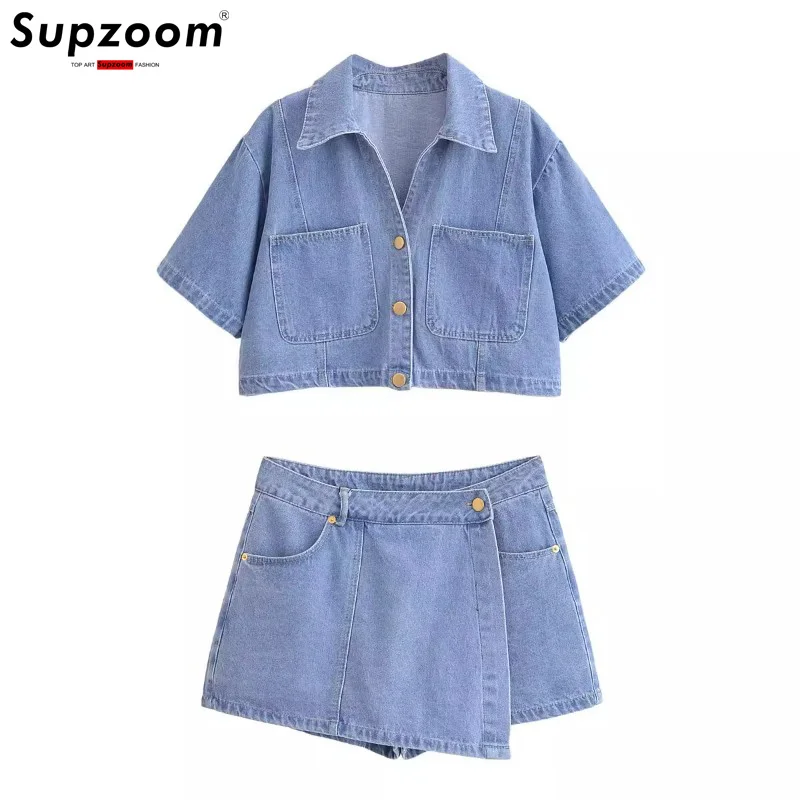 Supzoom New Arrival Top Fashion Casual Short-Cut Flared Denim Shirt With Double-Breasted Denim skirt suit
Supzoom New Arrival Top Fashion Casual Short-Cut Flared Denim Shirt With Double-Breasted Denim skirt suit
