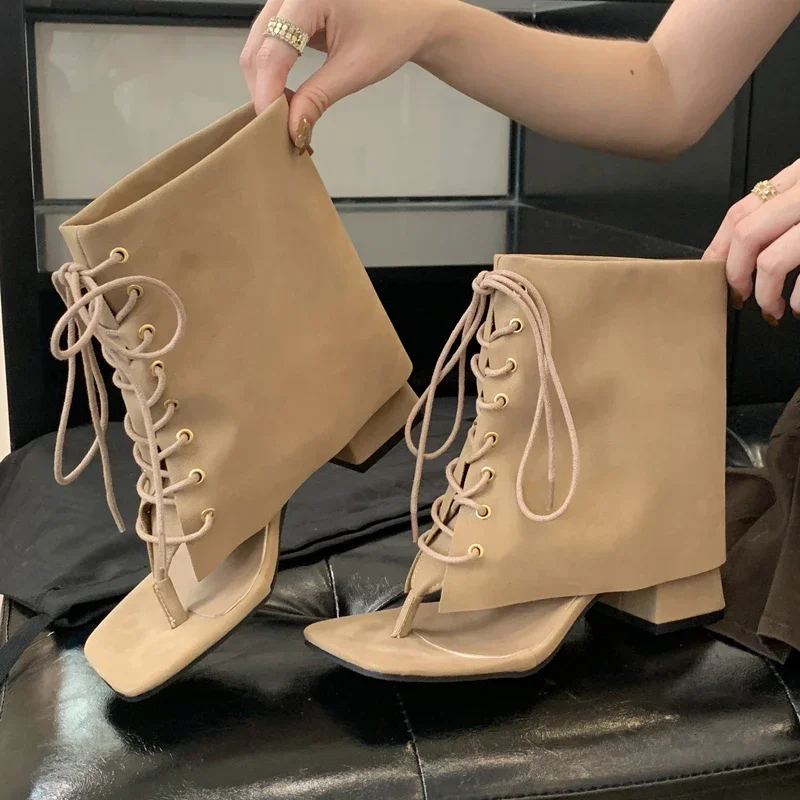 Women's Square Toe Suede Thong Strap Lace Up Low Block Heel Ankle Boots Punk Streetwear Footwear Drop Shipping Free Gift Fast
Women's Square Toe Suede Thong Strap Lace Up Low Block Heel Ankle Boots Punk Streetwear Footwear Drop Shipping Free Gift Fast