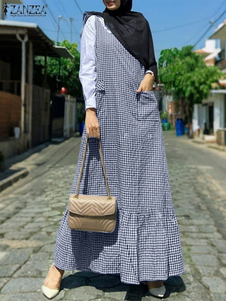 2025 ZANZEA Muslim Dresses Fashion Women Plaid Checked Long Dress Summer Sleeveless Overalls Dress Turkey Abaya Kaftan Maxi Robe
2025 ZANZEA Muslim Dresses Fashion Women Plaid Checked Long Dress Summer Sleeveless Overalls Dress Turkey Abaya Kaftan Maxi Robe