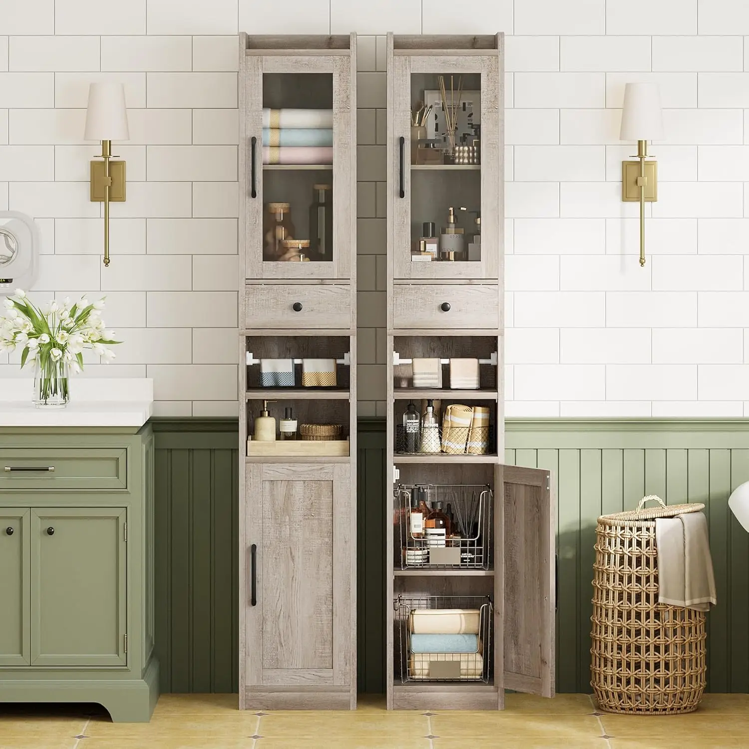 IRONCK Высокий шкаф для ванной комнаты шириной 11,8 дюйма с выдвижным ящиком и дверцей, тонкий отдельно стоящий узкий шкаф для хранения 71 дюймов с регулируемыми полками
IRONCK Высокий шкаф для ванной комнаты шириной 11,8 дюйма с выдвижным ящиком и дверцей, тонкий отдельно стоящий узкий шкаф для хранения 71 дюймов с регулируемыми полками