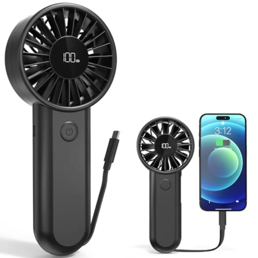 Handheld Fan Rechargeable, Built-in Type-C Cable, 5-Speed Personal Fan with LED Display, Max 12H Runtime, Portable Fans for Tra
Handheld Fan Rechargeable, Built-in Type-C Cable, 5-Speed Personal Fan with LED Display, Max 12H Runtime, Portable Fans for Tra