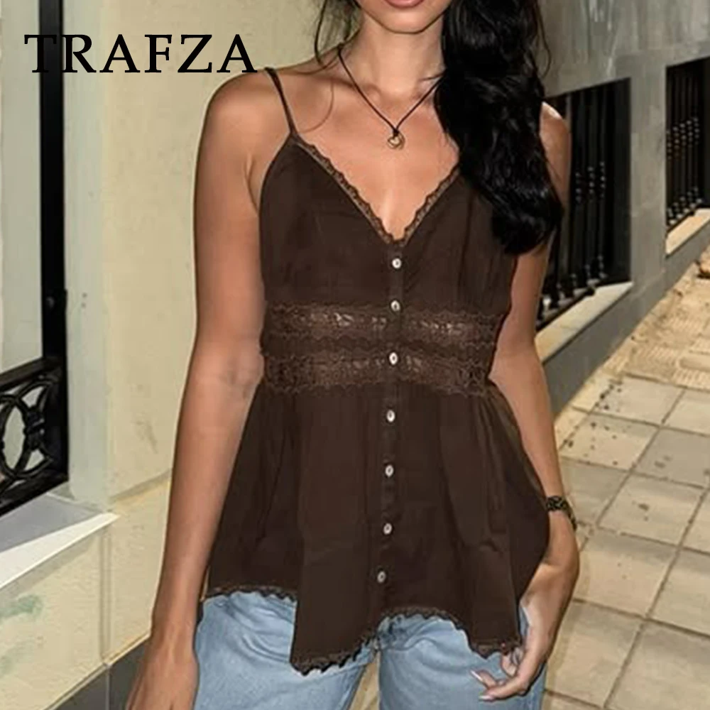 TRAFZA Chic 2025 Кружевные сексуальные женские топы на пуговицах с открытой спиной Летний жилет Модный мини-тонкий вечерние повседневные топы на бретельках Y2K Коричневый Mujer
TRAFZA Chic 2025 Кружевные сексуальные женские топы на пуговицах с открытой спиной Летний жилет Модный мини-тонкий вечерние повседневные топы на бретельках Y2K Коричневый Mujer