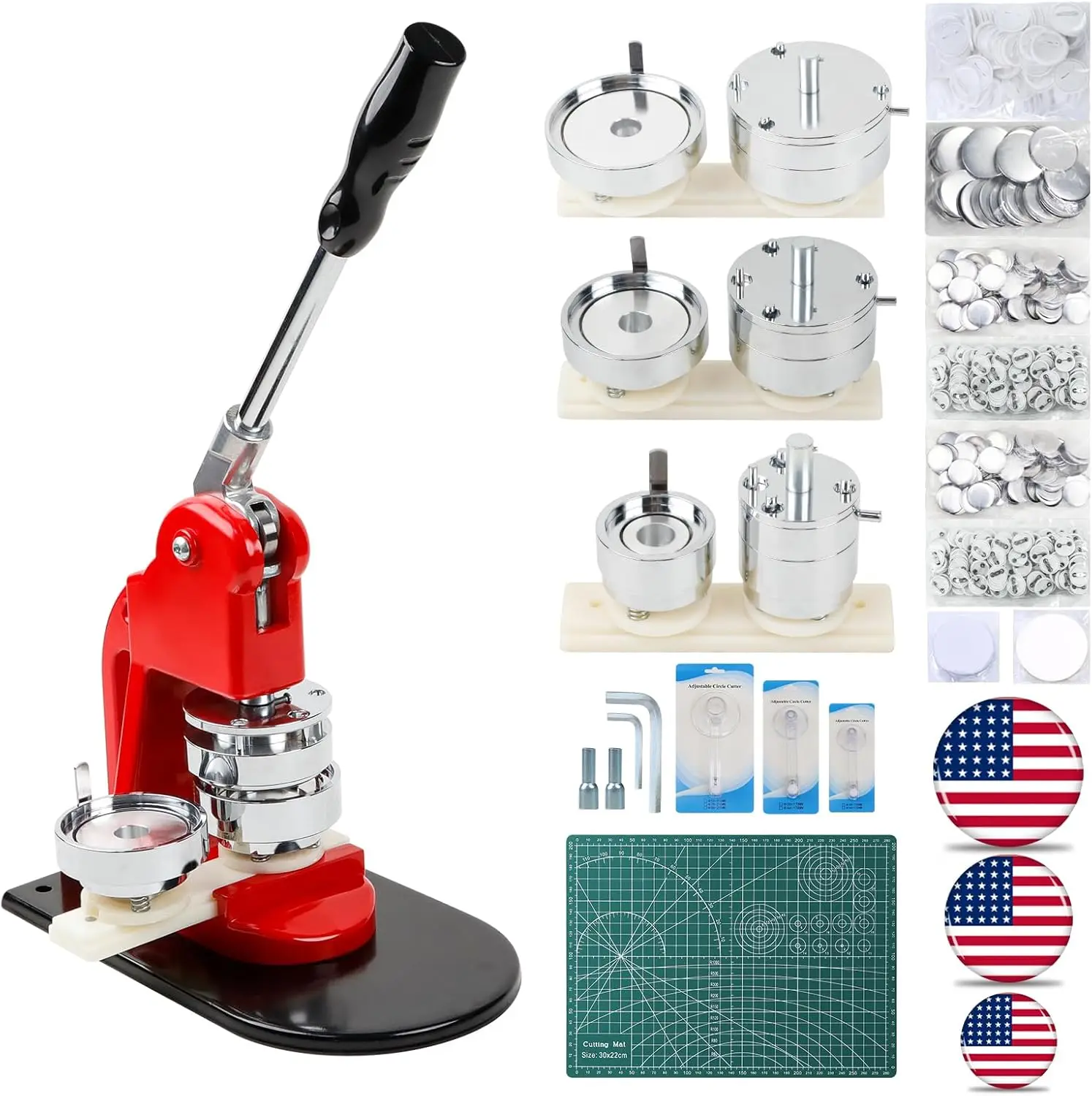 Button Maker Machine Multiple-Sizes - Button Pin Maker 1.25+2.25+3inch, Interchangeable Button-models Badge Button Press Machine