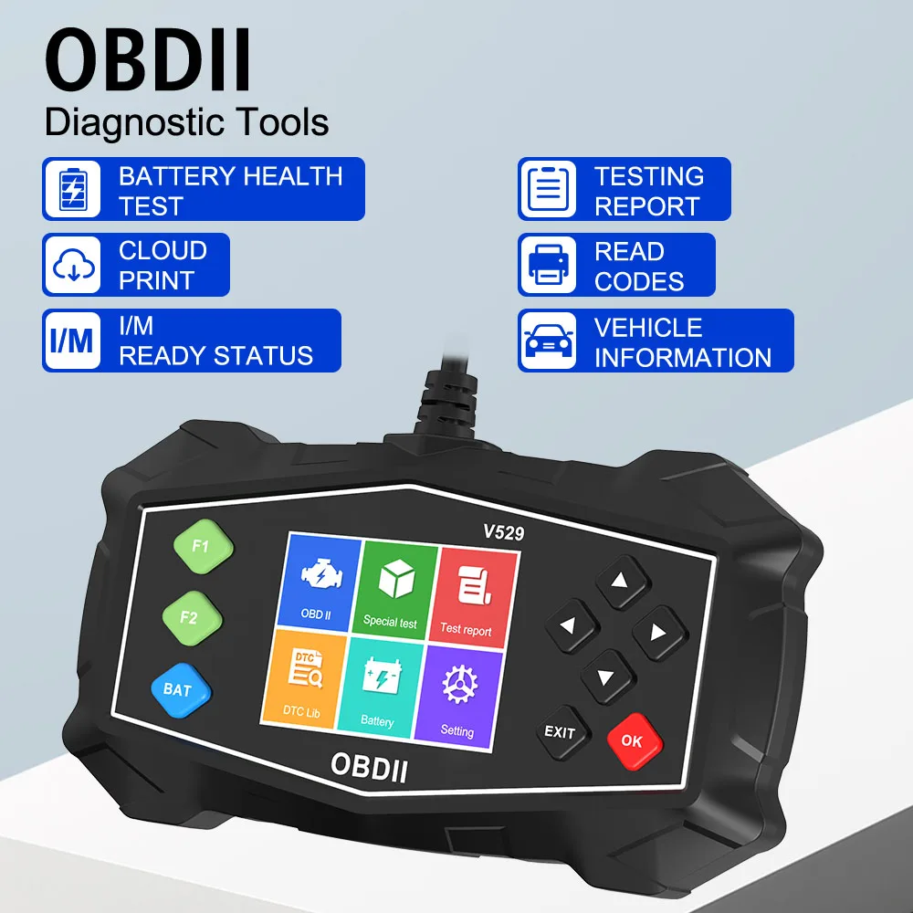 Code Reader Fault Code Clear Check Engine System Battery Tester V529 Car OBD2 Diagnostic Tools Universal