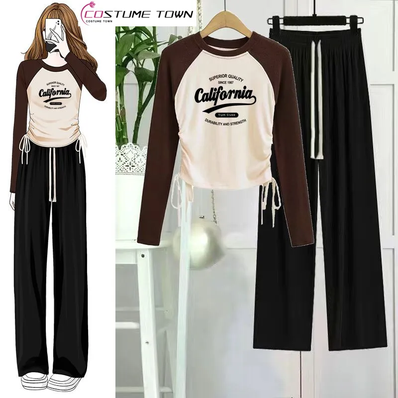 Spring and Autumn New Korean Edition Design Sense Double Drawstring Long Sleeved Top+High Waist Wide Leg Pants Two Piece Set
Spring and Autumn New Korean Edition Design Sense Double Drawstring Long Sleeved Top+High Waist Wide Leg Pants Two Piece Set