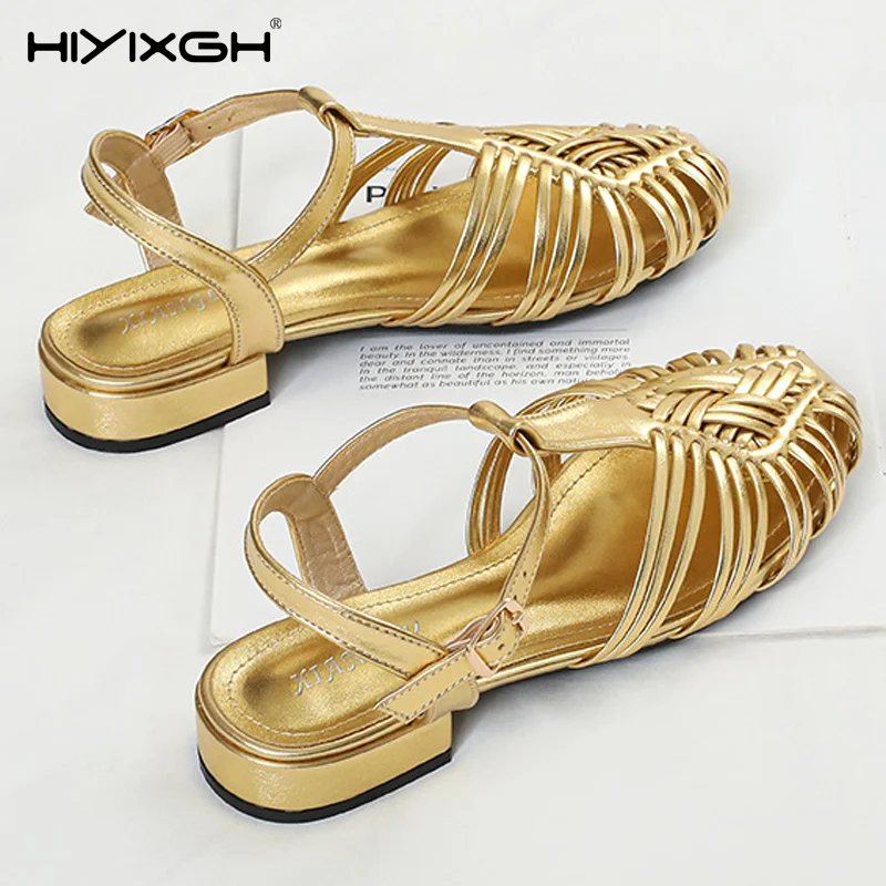 Luxury Gold Brand Women Sandals Fashion Narrow Band Hollow Flat Sandals Summer Casual Weave Retro Roman Beach Sandalias
Luxury Gold Brand Women Sandals Fashion Narrow Band Hollow Flat Sandals Summer Casual Weave Retro Roman Beach Sandalias