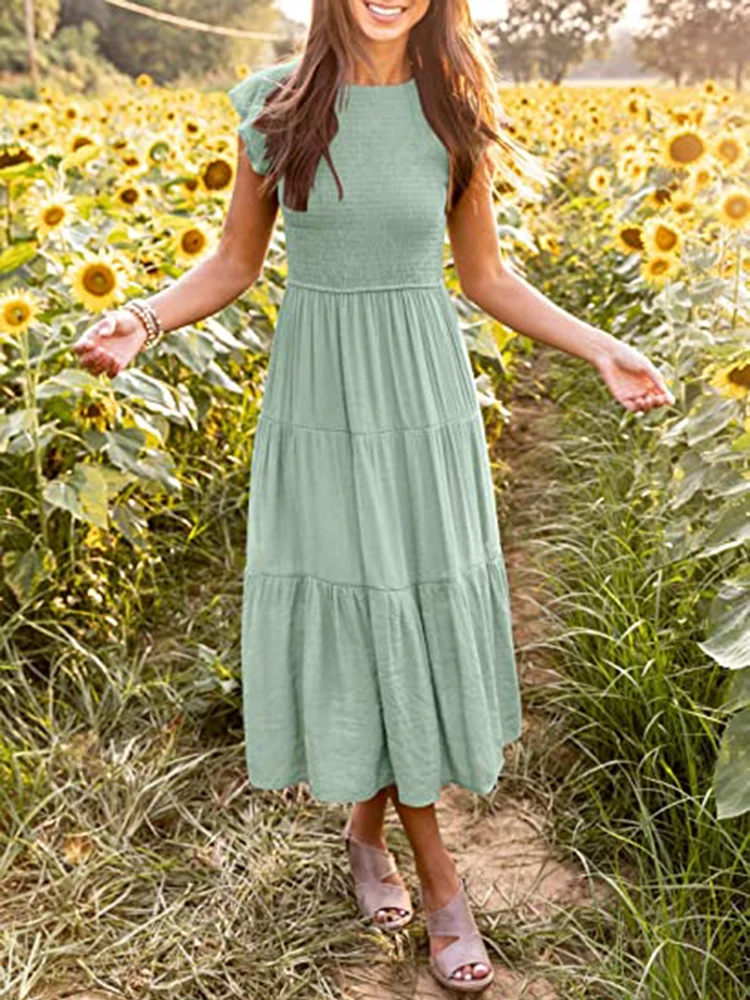 Summer Elegant Long Dress Women Casual Short Sleeve Green Dress Female Loose O Neck A-Line Dresses Solid Basic Beach Sundress
Summer Elegant Long Dress Women Casual Short Sleeve Green Dress Female Loose O Neck A-Line Dresses Solid Basic Beach Sundress