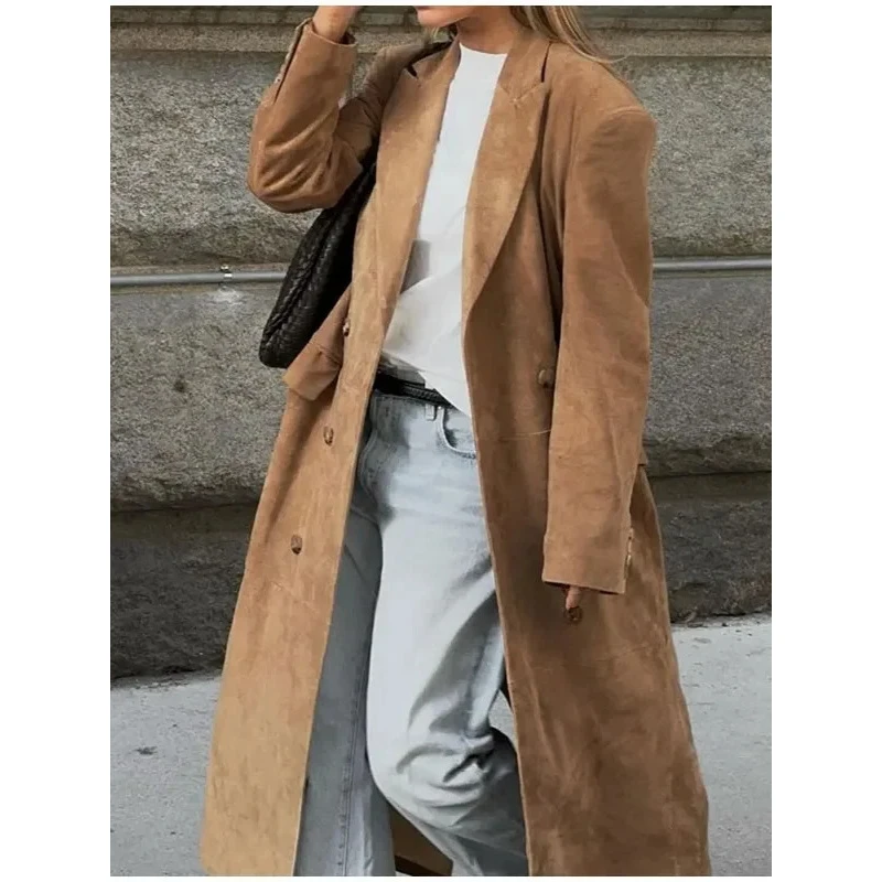 Women's Long Sve Double Breasted Suede Coat Cross-Border Faion Long Length Classic Sle Pure Color Autumn Winter Coat
Women's Long Sve Double Breasted Suede Coat Cross-Border Faion Long Length Classic Sle Pure Color Autumn Winter Coat