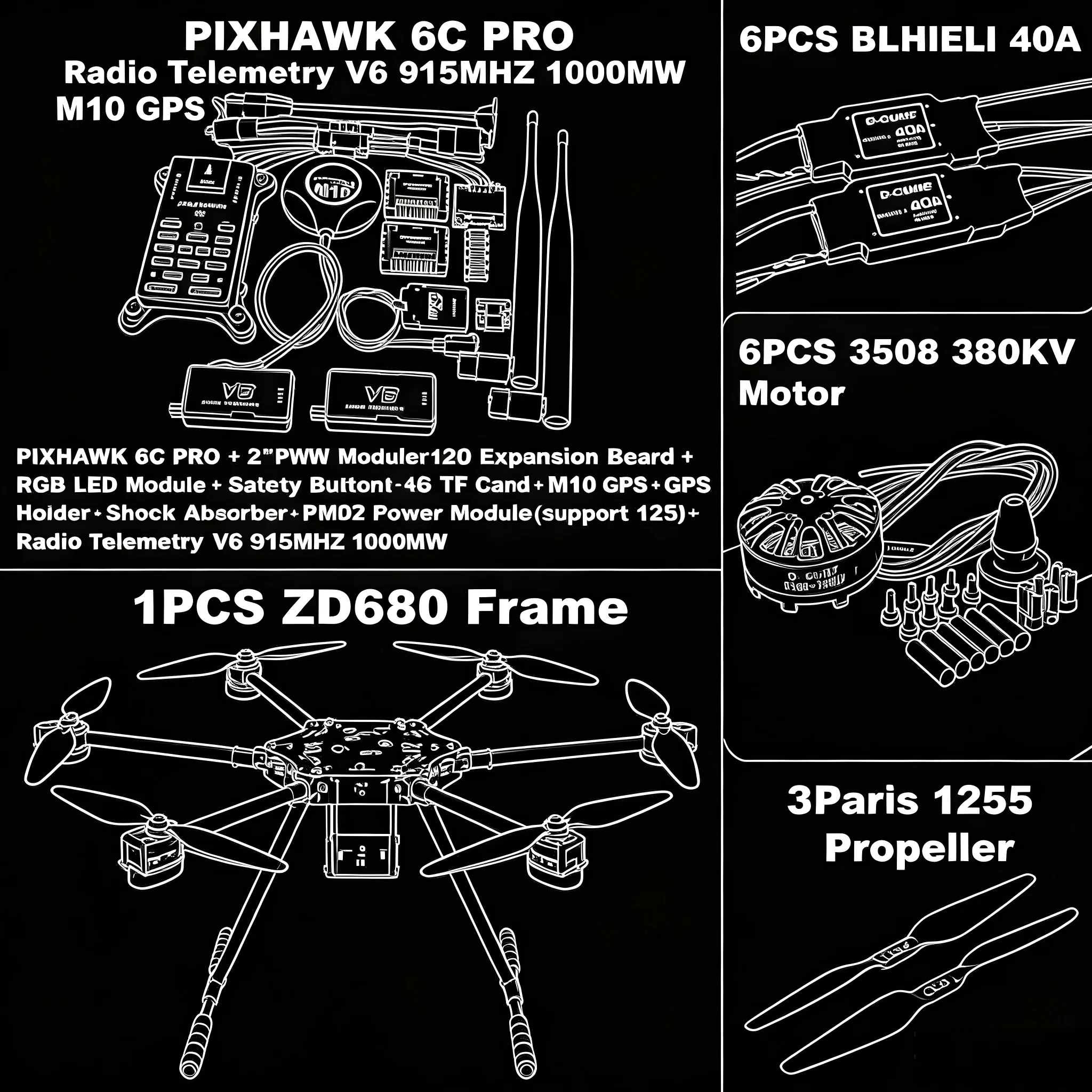 ZD680 6C PRO M8N M9N M10 Полностью карбоновый гексакоптер с шестироторной складной рамой и несъемным шасси PIXHAWK
ZD680 6C PRO M8N M9N M10 Полностью карбоновый гексакоптер с шестироторной складной рамой и несъемным шасси PIXHAWK