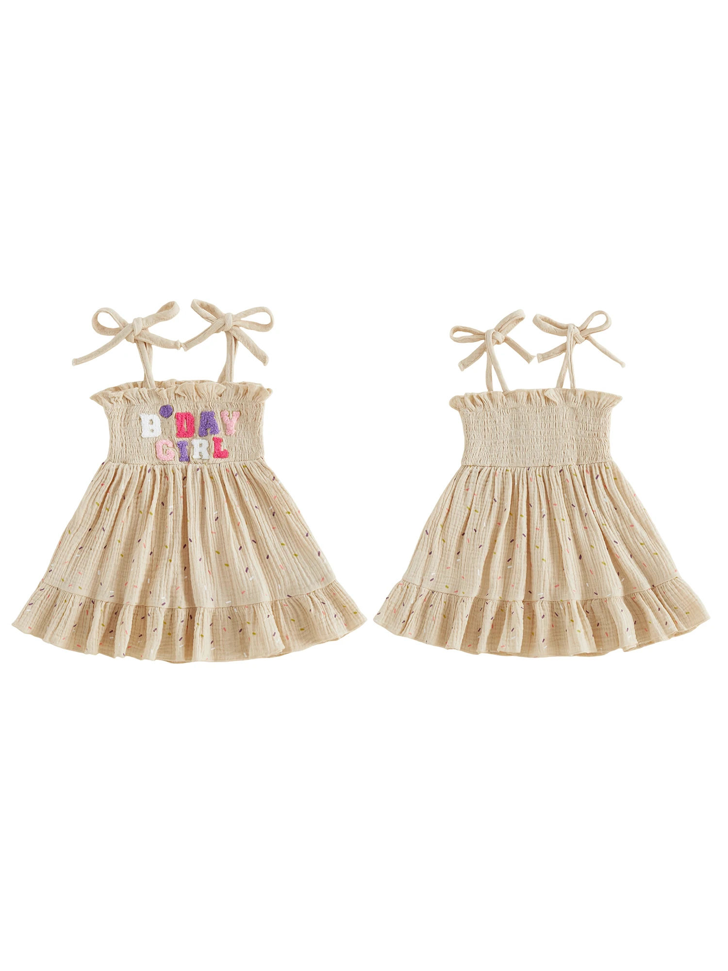 Toddler Girls Summer Dress Floral Print Sleeveless Ruffle Hem Tie-Shoulder A-Line Party Dress with Embroidered Letters
Toddler Girls Summer Dress Floral Print Sleeveless Ruffle Hem Tie-Shoulder A-Line Party Dress with Embroidered Letters