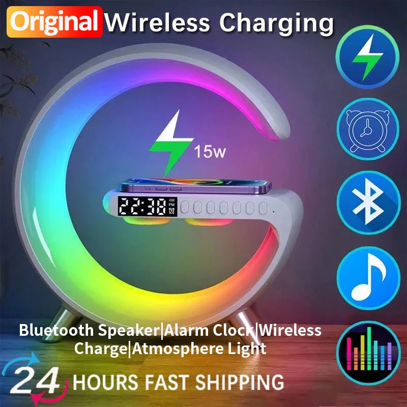 Маленькое Беспроводное зарядное устройство RGB, умные Беспроводные Bluetooth колонки, будильник восхода и будильник светильник 15 Вт, док-станция для быстрой зарядки
Маленькое Беспроводное зарядное устройство RGB, умные Беспроводные Bluetooth колонки, будильник восхода и будильник светильник 15 Вт, док-станция для быстрой зарядки