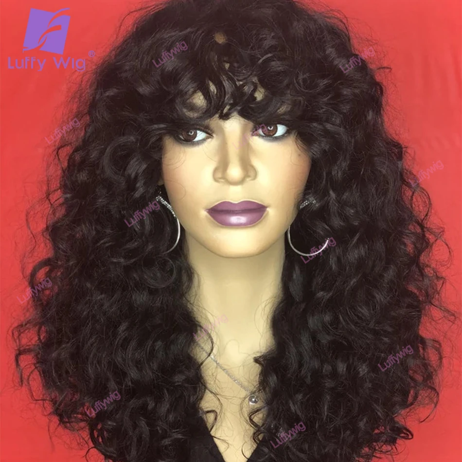 Loose Curly Human Hair Wig With Bangs Brazilian Remy Hair Machine Made O Part Top Wigs Glueles 200 Density For Black Women Luffy
Loose Curly Human Hair Wig With Bangs Brazilian Remy Hair Machine Made O Part Top Wigs Glueles 200 Density For Black Women Luffy