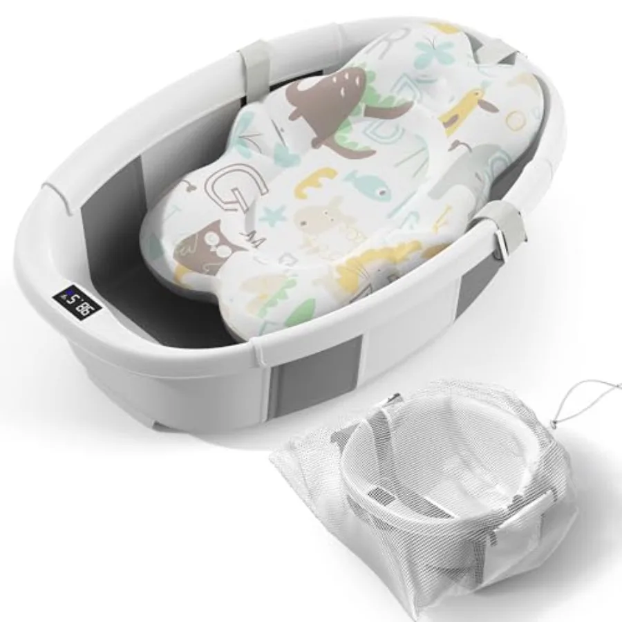 Foldable Baby Bathtub for 0 to 36 Months - Large Portable Infant Bath Tub with Thermometer Cushion in Grey for Travel and Home
Foldable Baby Bathtub for 0 to 36 Months - Large Portable Infant Bath Tub with Thermometer Cushion in Grey for Travel and Home