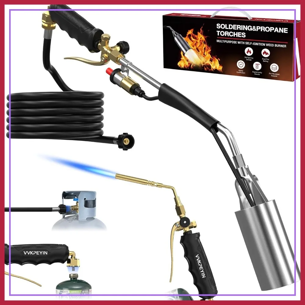Propane Torch Weed Burner & Soldering Kit, Solid Brass Brazing Torch, High Output with Long/Short Mode, 11.5FT Hose, Self Igniter & Turbo Trigger
Propane Torch Weed Burner & Soldering Kit, Solid Brass Brazing Torch, High Output with Long/Short Mode, 11.5FT Hose, Self Igniter & Turbo Trigger