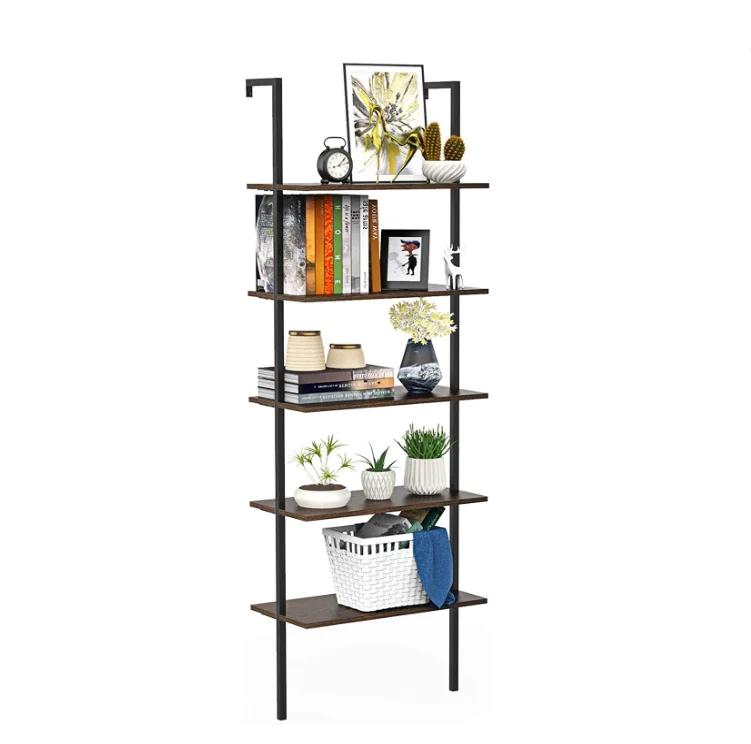 Ladder Shelf Bookshelf 5 Tier Wall-Mounted Industrial Ladder Bookcase Open Wood Storage Organizer with Metal Frame
Ladder Shelf Bookshelf 5 Tier Wall-Mounted Industrial Ladder Bookcase Open Wood Storage Organizer with Metal Frame