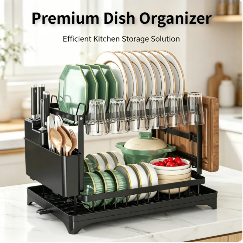 Premium Rustproof 2-Tier Metal Dish Drying Rack Large Capacity with Drain Tray for Kitchen Counter Storage
Premium Rustproof 2-Tier Metal Dish Drying Rack Large Capacity with Drain Tray for Kitchen Counter Storage