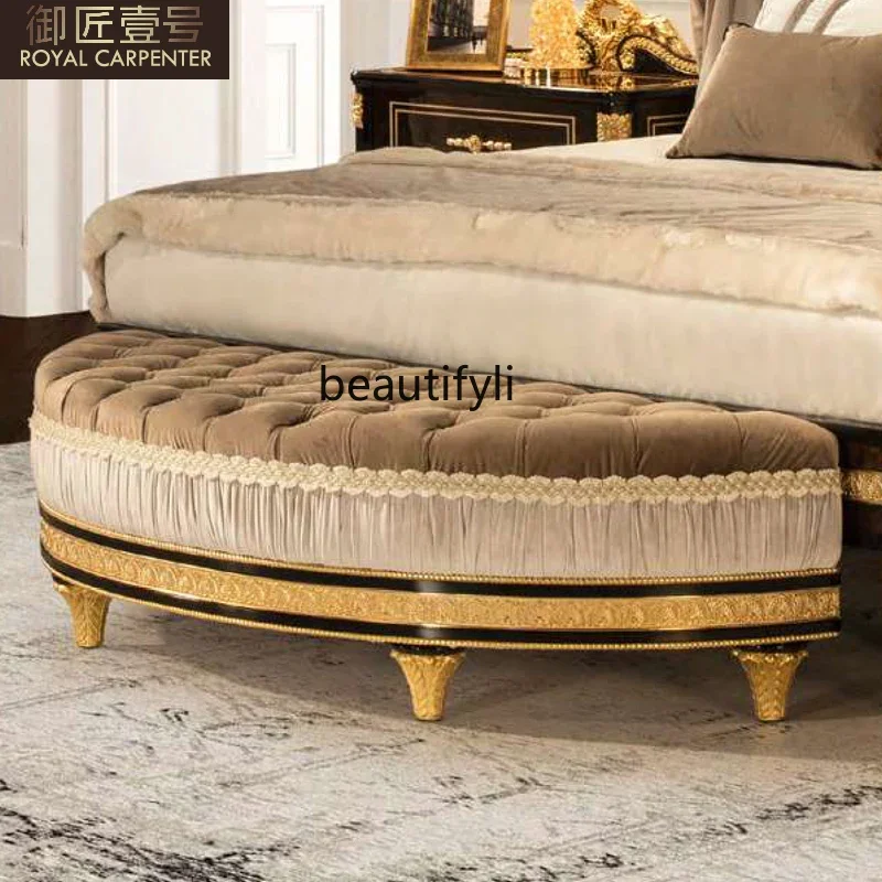 European solid wood fabric bedside stool, semi-circular shoe changing stool model room furniture customization6005
European solid wood fabric bedside stool, semi-circular shoe changing stool model room furniture customization6005