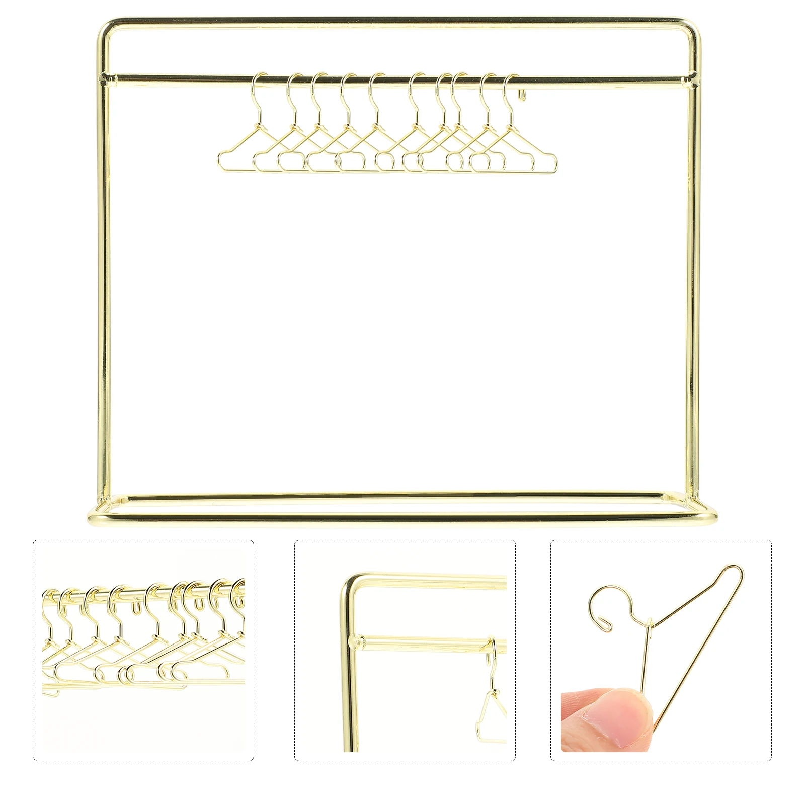 1 set Miniature Clothes Rack Iron Metal Hanger 15x12cm Gold Tone Small Size House Accessories Display Storage
1 set Miniature Clothes Rack Iron Metal Hanger 15x12cm Gold Tone Small Size House Accessories Display Storage