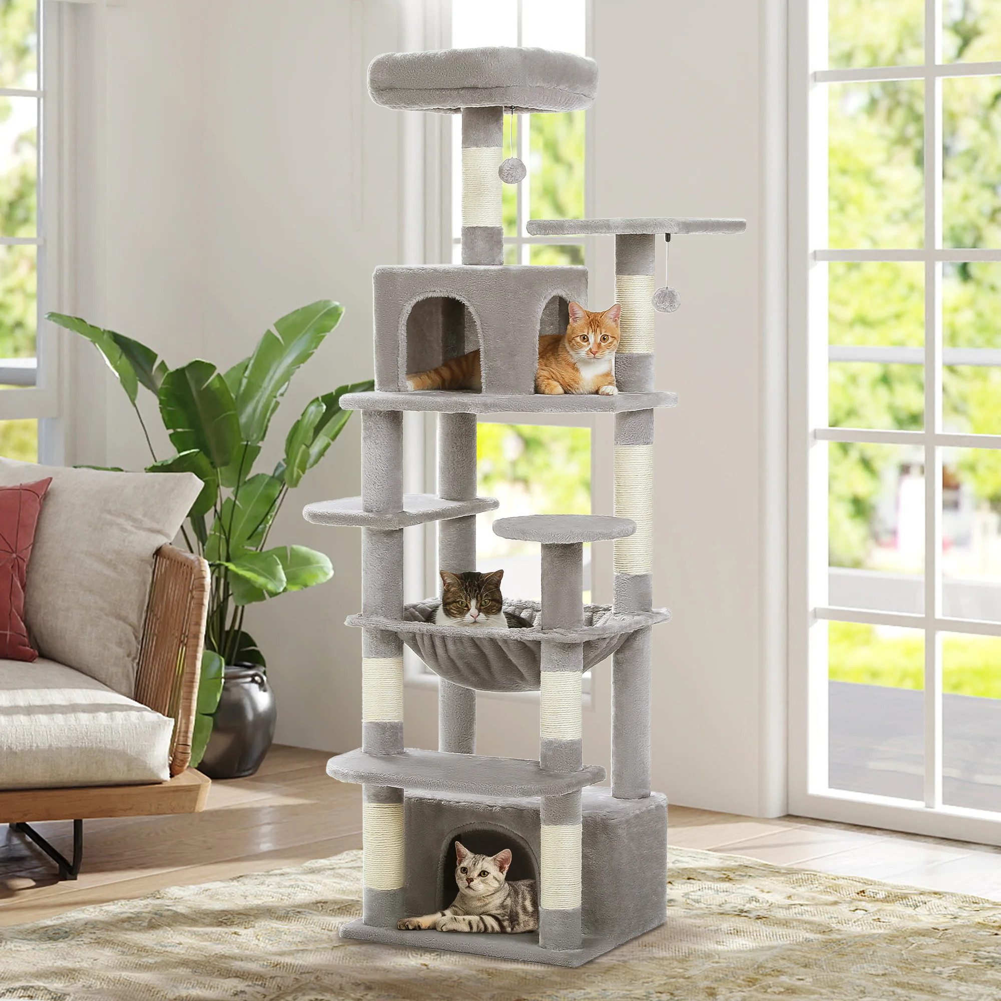 Tall Cat Tree with Scratching Posts Spacious Hammocks Large Condos Large Cat Tower for Indoor Cat Scratcher Cat Toys Accessories
Tall Cat Tree with Scratching Posts Spacious Hammocks Large Condos Large Cat Tower for Indoor Cat Scratcher Cat Toys Accessories
