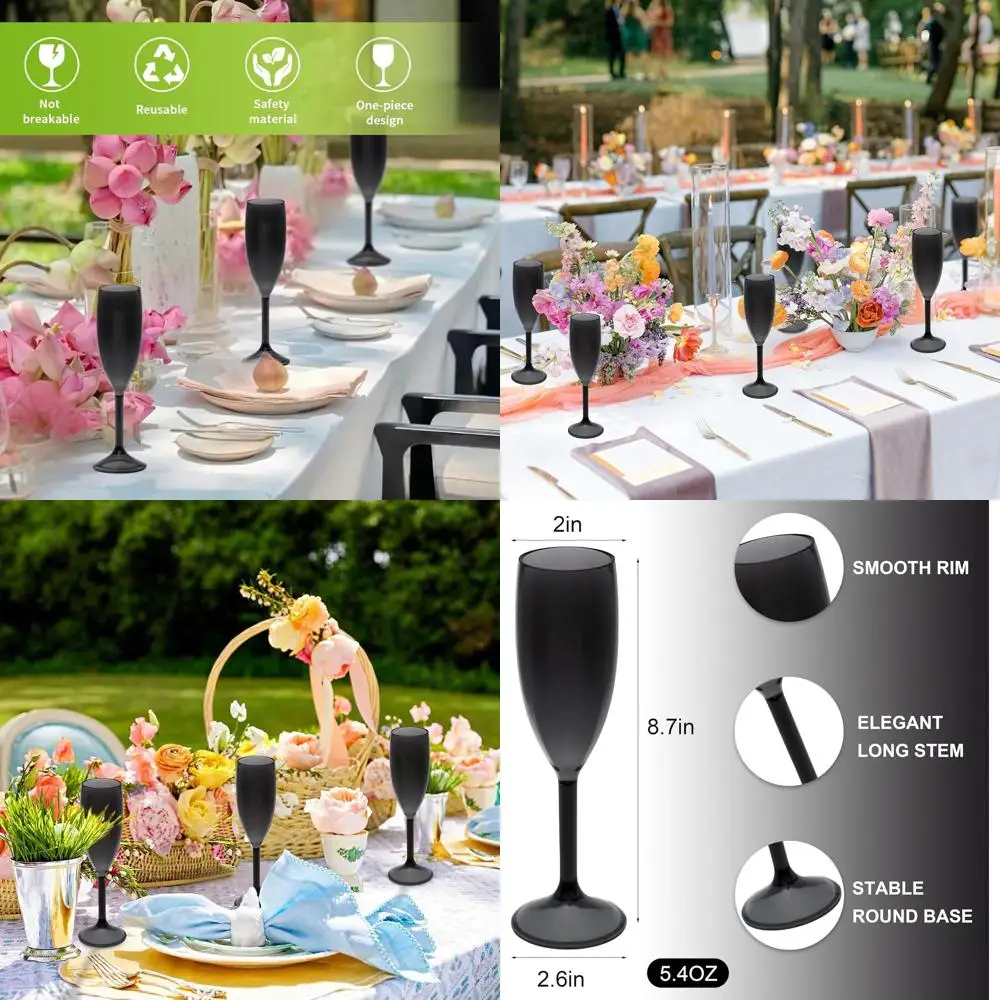 Set of 48 Clear & Black Plastic Champagne Flutes, 5.4OZ Stemmed Cups for Weddings, Parties & Celebrations
Set of 48 Clear & Black Plastic Champagne Flutes, 5.4OZ Stemmed Cups for Weddings, Parties & Celebrations