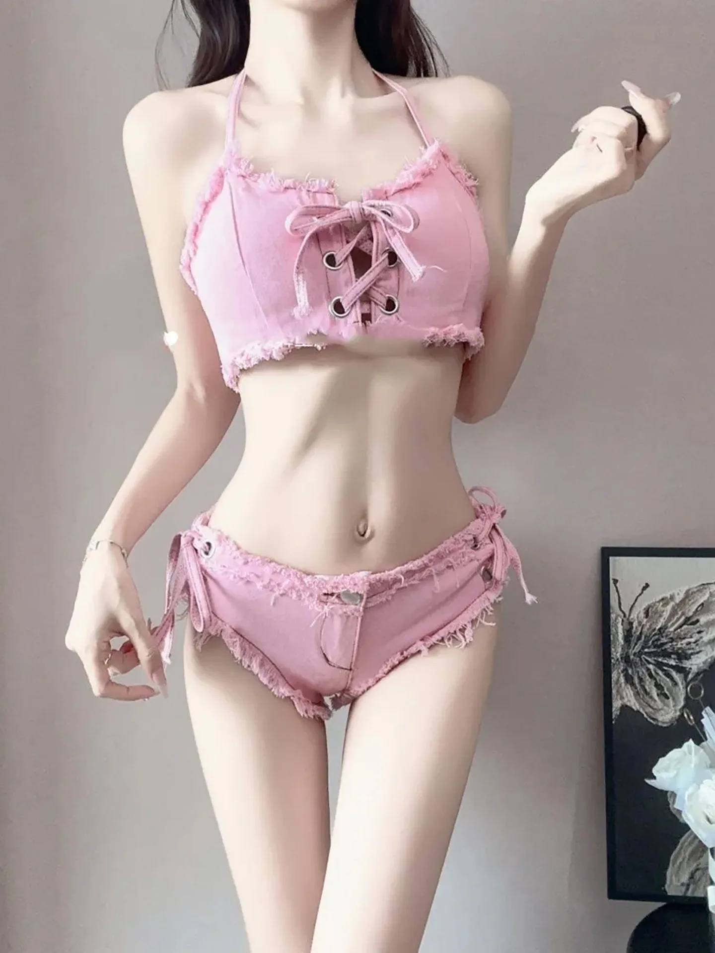 Pink Sexy American Style Bikini Jeans Neck Hanging Nightclub Bar Steel Pole Dance Women's Clothing Stage Performance Costume
Pink Sexy American Style Bikini Jeans Neck Hanging Nightclub Bar Steel Pole Dance Women's Clothing Stage Performance Costume