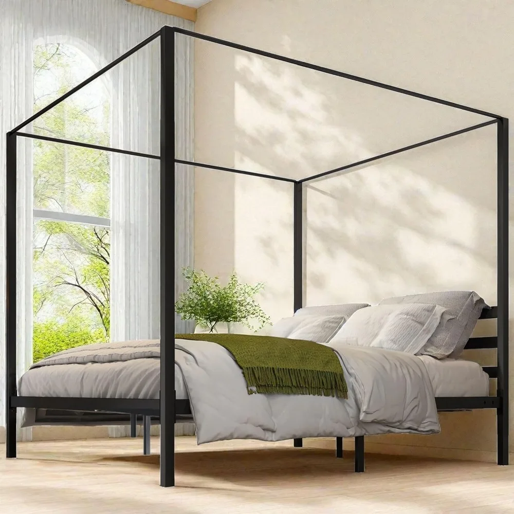 Metal Four Poster Canopy Bed Frame, 14 Inch Platform Bed with Built-in Headboard Strong Metal Slat Mattress Support
Metal Four Poster Canopy Bed Frame, 14 Inch Platform Bed with Built-in Headboard Strong Metal Slat Mattress Support