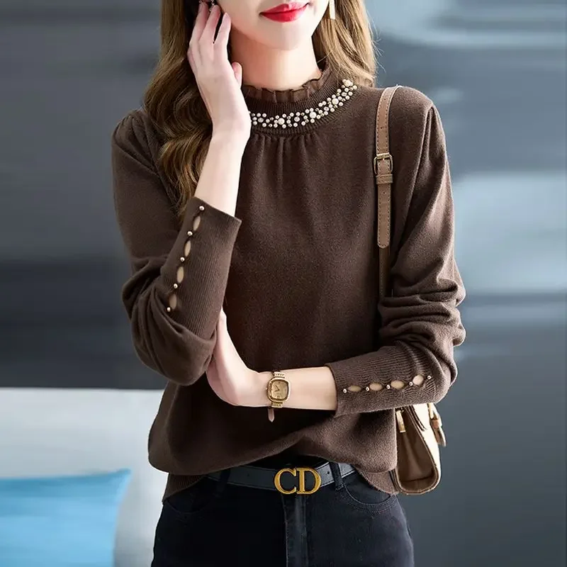 Autumn Winter Temperament Beading Spliced Sweaters for Female Fashion Loose Solid Color Long Sleeve Knitted Tops Women's V1590
Autumn Winter Temperament Beading Spliced Sweaters for Female Fashion Loose Solid Color Long Sleeve Knitted Tops Women's V1590