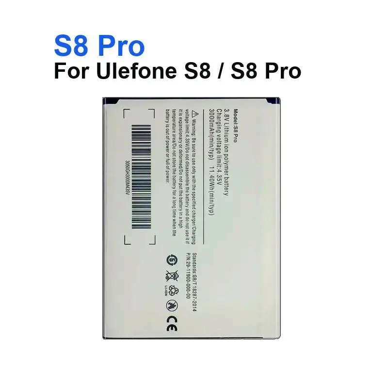 Mobile Phone Rechargeable Lithium Polymer Battery 3000mAh for Ulefone S8 / S8 Pro Portable Batteries Warranty + Track Code
Mobile Phone Rechargeable Lithium Polymer Battery 3000mAh for Ulefone S8 / S8 Pro Portable Batteries Warranty + Track Code