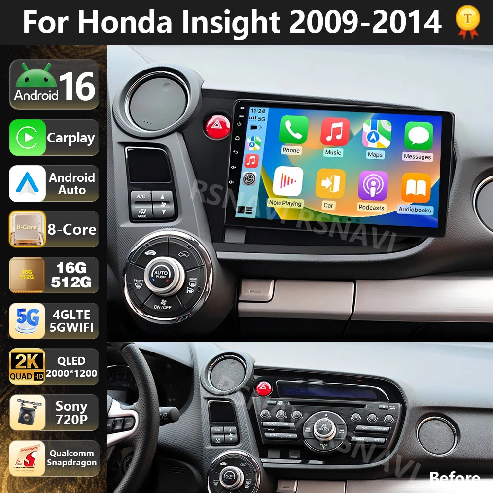 Qualcomm Android 16 Car Radio Multimedia Player For HONDA INSIGHT 2009-2014 Wireless Carplay Auto Car Stereo DSP wifi4G AI Voice
Qualcomm Android 16 Car Radio Multimedia Player For HONDA INSIGHT 2009-2014 Wireless Carplay Auto Car Stereo DSP wifi4G AI Voice